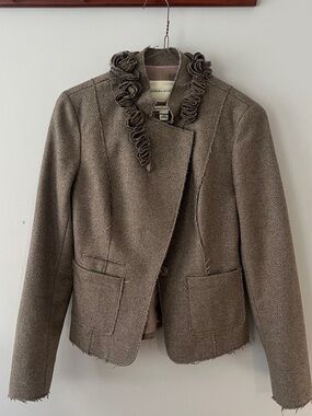 Banana Republic Brown Herringbone Ruffle Collar Blazer